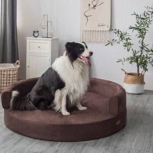 KOPEKS Orthopedic Round Sofa Dog Bed w/ Removable Cover, Brown, X-Large