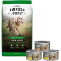 American Journey Duck Recipe Grain-Free Dry Cat Food, 12-lb bag & American Journey Minced Poultry & Seafood in Gravy Variety Pack Grain-Free Canned Cat Food, 3-oz, case of 24