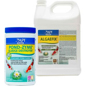 API Pond Algaefix Algae Control Solution, 1-gal bottle & API Pond-Zyme Sludge Destroyer Pond Sludge Remover, 16-oz bottle
