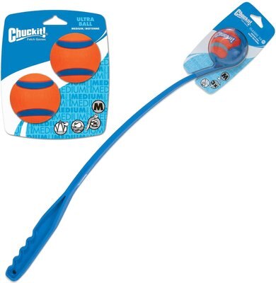 Chuckit! Ultra Rubber Ball Tough Dog Toy, Medium, 2 pack & Chuckit! Classic Launcher Dog Toy, Color Varies, Original, slide 1 of 1