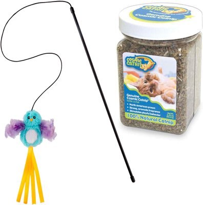 Frisco Bird Teaser with Feathers Cat Toy, Blue & OurPets Cosmic Catnip, slide 1 of 1