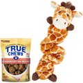 Frisco Bungee Plush Squeaking Giraffe Dog Toy & True Chews Premium Chicken Pot Pie Recipe Dog Treats