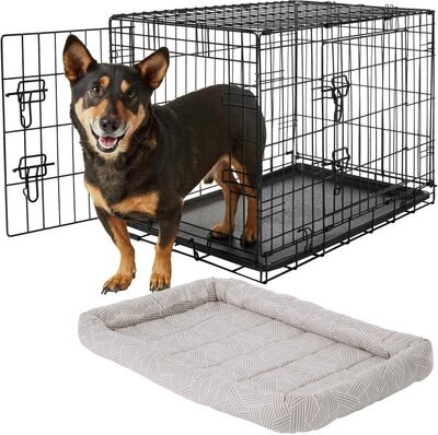 Frisco Fold & Carry Double Door Collapsible Wire Dog Crate & Frisco Gray Basket Weave Dog Crate Mat, slide 1 of 1