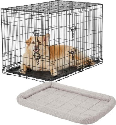 Frisco Fold & Carry Double Door Collapsible Wire Dog Crate, 36 inch & Frisco Gray Basket Weave Dog Crate Mat, 36-in, slide 1 of 1
