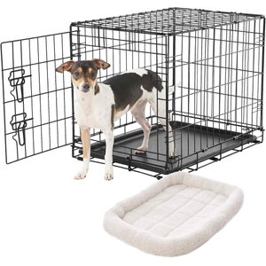 Frisco Fold & Carry Single Door Collapsible Wire Dog Crate, 24 inch & Frisco Quilted Dog Crate Mat, Ivory, 24-in