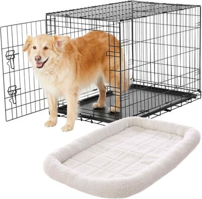 Frisco Fold & Carry Single Door Collapsible Wire Dog Crate, 36 inch & Frisco Quilted Dog Crate Mat, Ivory, 36-in, slide 1 of 1