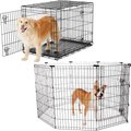 Frisco Heavy Duty Fold & Carry Double Door Collapsible Wire Dog Crate, 36 inch & Frisco Wire Dog Exercise Pen with Step-Through Door, Black, 36-in