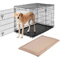 Frisco Heavy Duty Fold & Carry Double Door Collapsible Wire Dog Crate, 48 inch & Frisco Micro Terry Dog Crate Mat, Taupe, 48-in