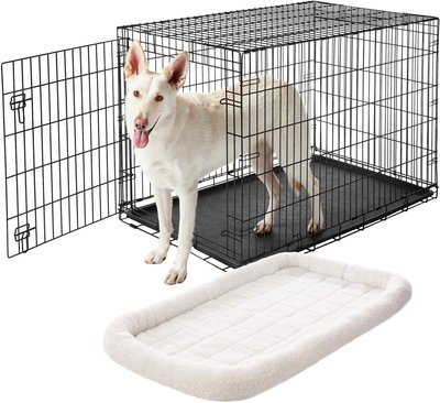 Frisco Heavy Duty Fold & Carry Single Door Collapsible Wire Dog Crate & Frisco Quilted Dog Crate Mat, Ivory, slide 1 of 1