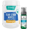 Frisco Moisturizing Tear Stain Wipes with Organic Aloe for Dogs & Cats & Vet's Best Waterless Cat Bath, 4-oz bottle