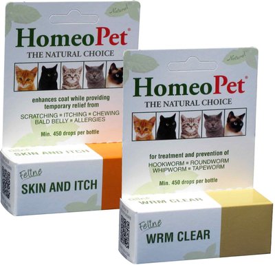 HomeoPet Feline Skin & Itch Cat Supplement, 450 drops & HomeoPet Feline WRM Clear Cat Supplement, 450 drops, slide 1 of 1