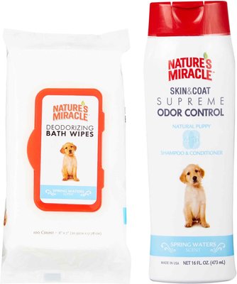 Nature's Miracle Spring Waters Deodorizing Dog Bath Wipes & Nature's Miracle Supreme Odor Control Natural Puppy Shampoo & Conditioner, 16-oz bottle, slide 1 of 1