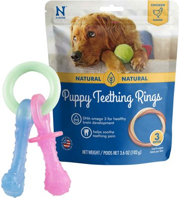 Nylabone Teething Pacifier Puppy Chew Toy & N-Bone Puppy Teething Ring Chicken Flavor Dog Treats, slide 1 of 1