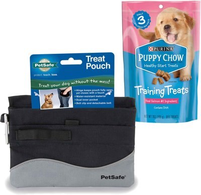 PetSafe Mini Treat Pouch, Black & Puppy Chow Healthy Start Salmon Flavor Training Dog Treats, slide 1 of 1