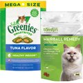 Tomlyn Laxatone Hairball Remedy Chicken Flavor Cat Chews, 60 count & Greenies Feline SmartBites Hairball Control Tuna Flavor Cat Treats, 4.6-oz bag