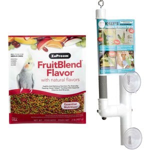 ZuPreem FruitBlend with Natural Fruit Flavors Medium Bird Food, 2-lb bag & Polly's Pet Products Deluxe Window & Shower Bird Perch, Small