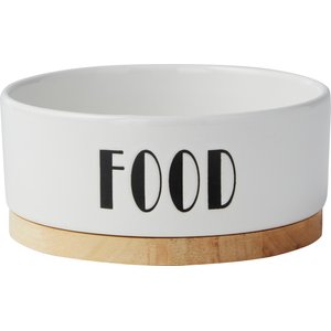 Frisco Ceramic Food Dog & Cat Bowl with Wood Base, 1.25 Cups