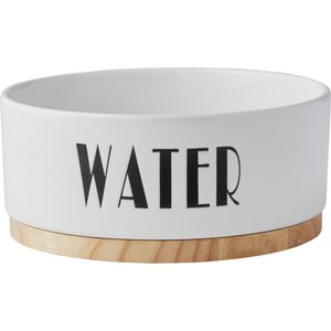 Frisco Ceramic Water Dog Bowl with Wood Base, 4.5 Cups