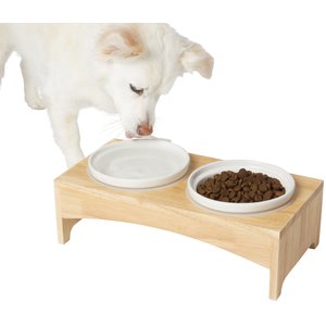 Frisco Ceramic Dog & Cat Double Diner with Elevated Wood Stand, 1.75 Cups
