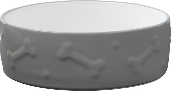 Frisco Bones Non-skid Ceramic Dog Bowl, Gray, 8 Cups slide 1 of 8