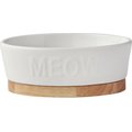 Frisco Oval Meow Non-skid Ceramic Cat Bowl with Wood Base, 1 Cup