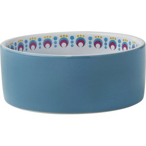 Frisco Kaleidoscope Pattern Non-skid Ceramic Cat Dish, Blue, 1.50 Cups