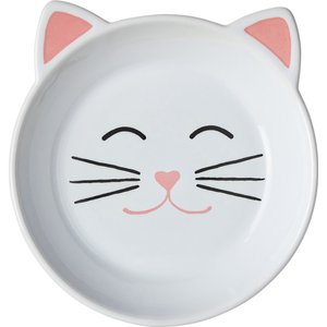 Frisco Cat Face Non-skid Ceramic Cat Dish, White, 0.50 Cup