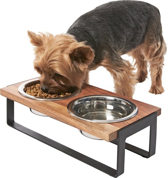 Frisco Wood Tabletop Non-Skid Elevated Double Dog & Cat Bowl, Black, 2-Cup slide 1 of 7