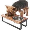 Frisco Wood Tabletop Non-Skid Elevated Double Dog & Cat Bowl, Black, 2-Cup