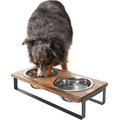 Frisco Wood Tabletop Non-Skid Elevated Double Dog & Cat Bowl, Black, 4-Cup