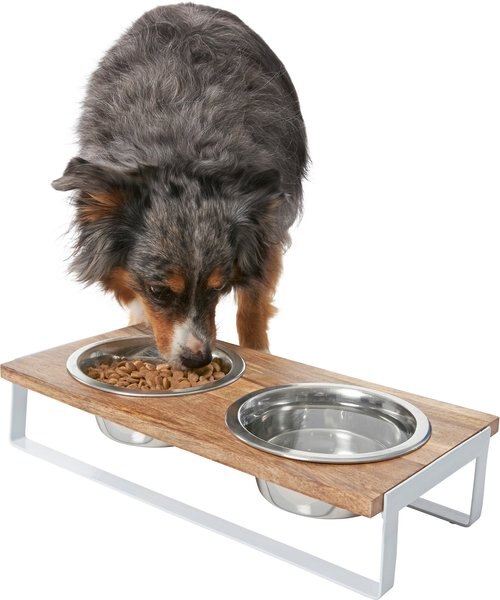 Frisco Wood Tabletop Non-Skid Elevated Double Dog & Cat Bowl, White, 4-Cup slide 1 of 6
