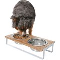 Frisco Wood Tabletop Non-Skid Elevated Double Dog & Cat Bowl, White, 4-Cup