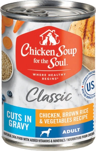 Chicken Soup Classic Cuts in Gravy Chicken, Brown Rice & Vegtables Recipe Adult Dog Food, 13-oz can, case of 12 slide 1 of 6