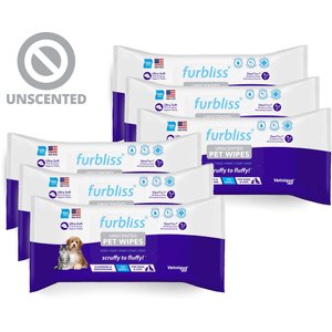 Vetnique Labs Furbliss Pet Wipes Cleansing & Deodorizing Hypoallergenic Paw & Body Dog & Cat Grooming Wipes, Unscented, 100 count, case of 6
