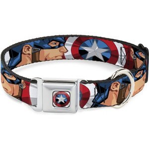 Buckle-Down Captain America Shield Polyester Dog Collar, Medium Wide: 16 to 23-in neck, 1.5-in wide
