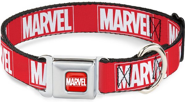Buckle-Down Marvel Red Brick Logo Polyester Dog Collar, Medium: 11 to 17-in neck, 1-in wide slide 1 of 9