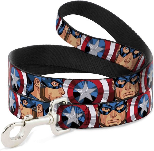 Buckle-Down Captain America Polyester Standard Dog Leash, Small: 4-ft long, 1-in wide slide 1 of 4