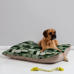 Deny Designs Pillow Cat & Dog Bed w/ Removable Cover, Geometric Patchwork Green