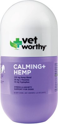 Vet Worthy Calming + Hemp Soft Chews Dog Supplement, 30 count, slide 1 of 1