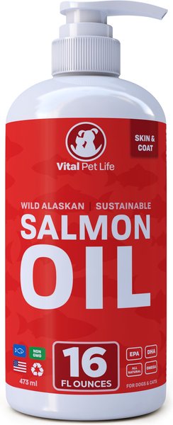 Vital Pet Life Wild Alaskan Salmon Oil Skin & Coat Health Liquid Cat & Dog Supplement, 16-oz bottle slide 1 of 7