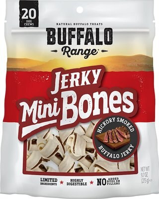 Buffalo Range Jerky Mini Bone Hickory Flavor Rawhide Dog Treats, 20 Count, slide 1 of 1
