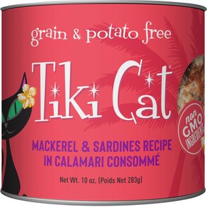 Tiki Cat Makaha Grill Mackerel & Sardine in Calamari Consomme Grain-Free Canned Cat Food, 10-oz can, case of 4