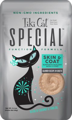 Tiki Cat Special Function Formula Skin & Coat Salmon Recipe in Broth Wet Cat Food, 2.4-oz, case of 12, slide 1 of 1