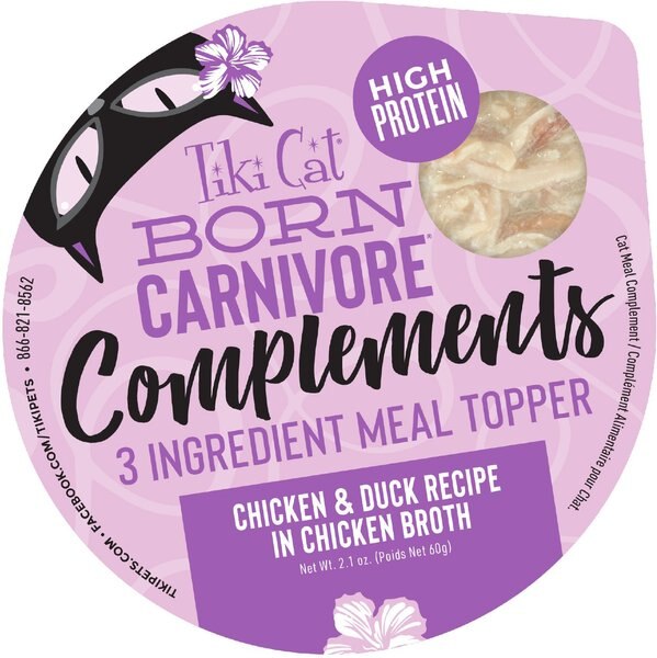 Tiki Cat Complements Chicken & Duck Recipe in Chicken Broth Wet Cat Food Topper, 2.1-oz, case of 8 slide 1 of 9