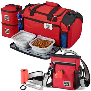 Mobile Dog Gear Walking Bag & Ultimate Week Away Duffle Dog Travel Set, Red