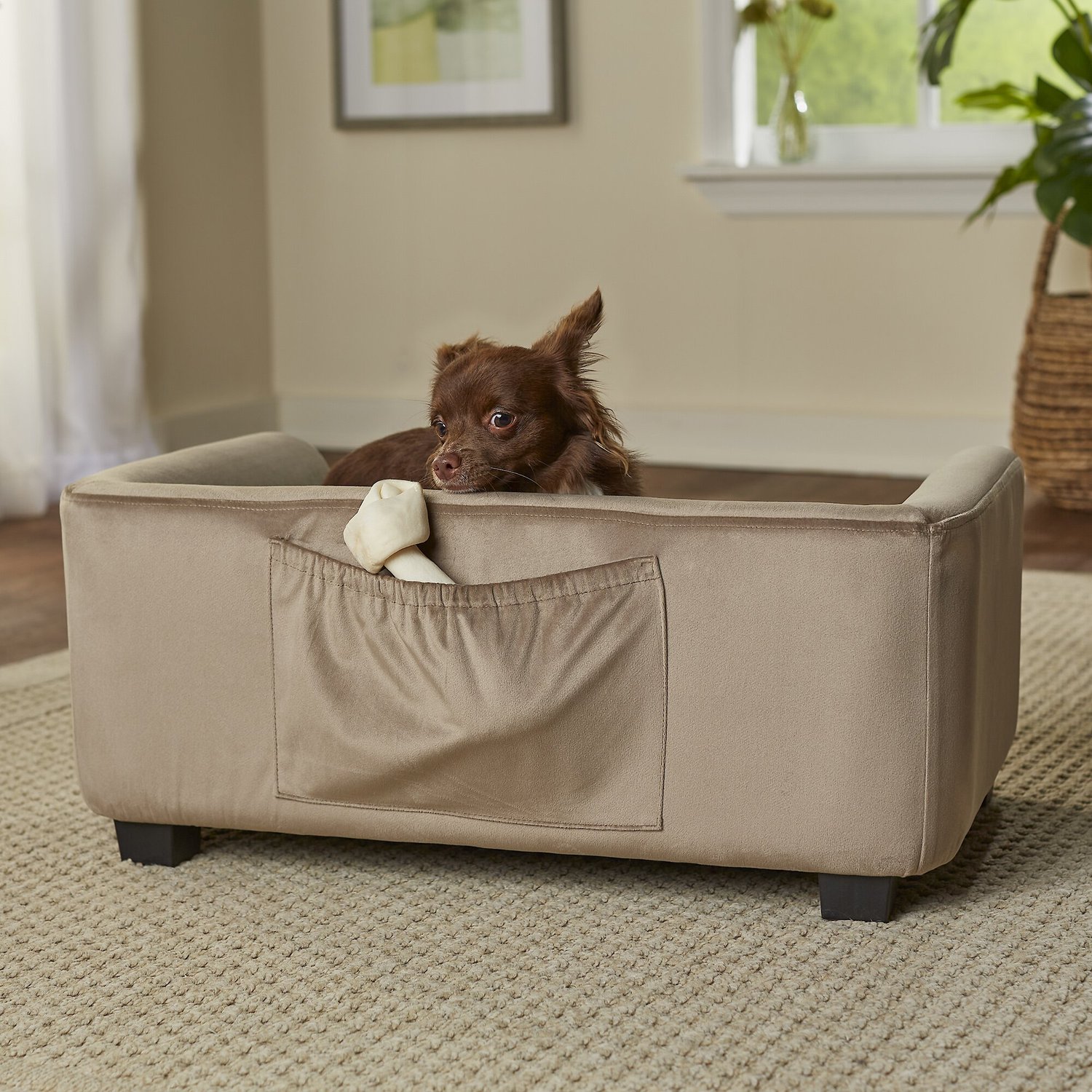 ENCHANTED HOME PET Surrey Cat & Dog Sofa Bed, Small, Beige