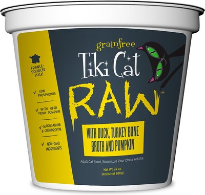 Tiki Cat Raw Duck, Turkey Bone Broth & Pumpkin Grain-Free Puree Frozen Cat Food, 24-oz tub, case of 3, slide 1 of 1