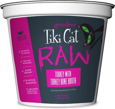 Tiki Cat Raw Turkey with Turkey Bone Broth Grain-Free Puree Frozen Cat Food, 24-oz tub, case of 3, slide 1 of 1