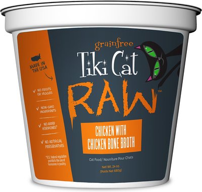Tiki Cat Raw Chicken with Chicken Bone Broth Grain-Free Puree Frozen Cat Food, 24-oz tub, case of 3, slide 1 of 1
