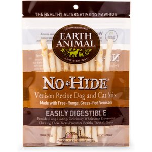 Earth Animal No-Hide Grass-Fed Venison Stix Natural Rawhide Alternative Dog & Cat Chews, 10 count